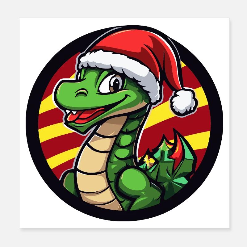 Dino Santa im Weihnachtskreis Poster 20x20 cm