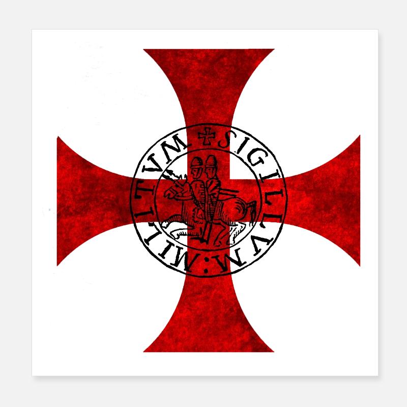 Croix templière – Croix pattée et sceau - Poster 20 x 20 cm - blanc