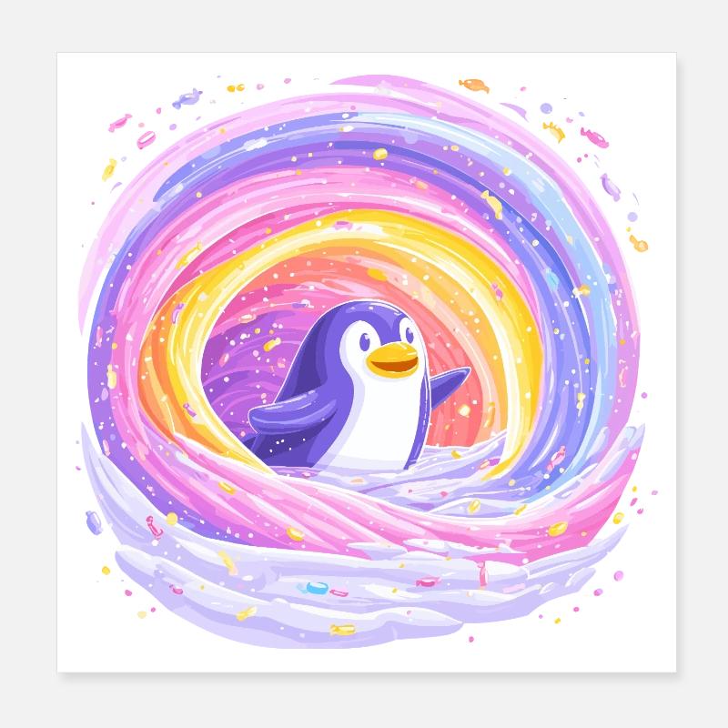 Rainbow penguin in the vortex Poster 8" x 8" (20x20 cm)