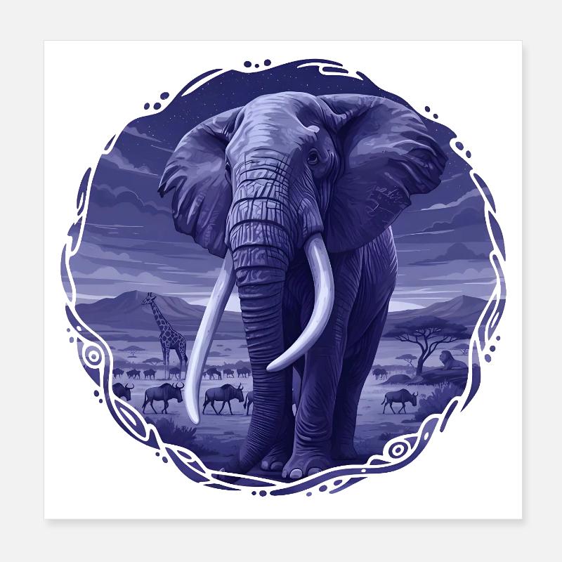 Éléphant nocturne dans la savane Poster 20 x 20 cm