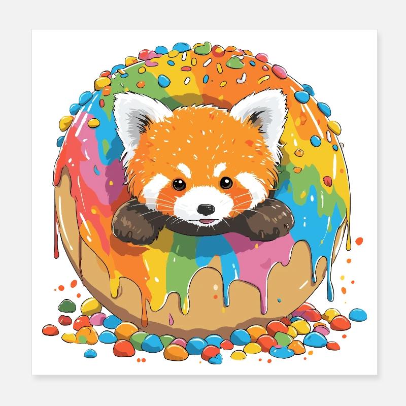 Rainbow Donut Fox Poster 8" x 8" (20x20 cm)