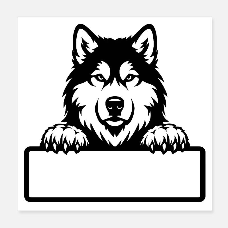 Badge de nom Malamute d’Alaska noir et blanc Poster 20 x 20 cm