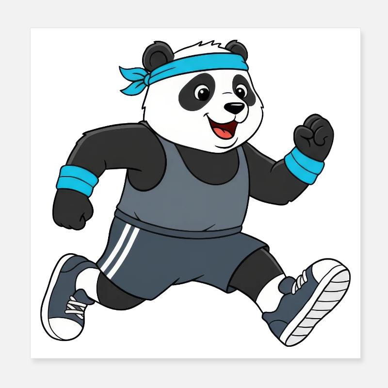 Marathon de jogging de panda animé mignon Poster 20 x 20 cm