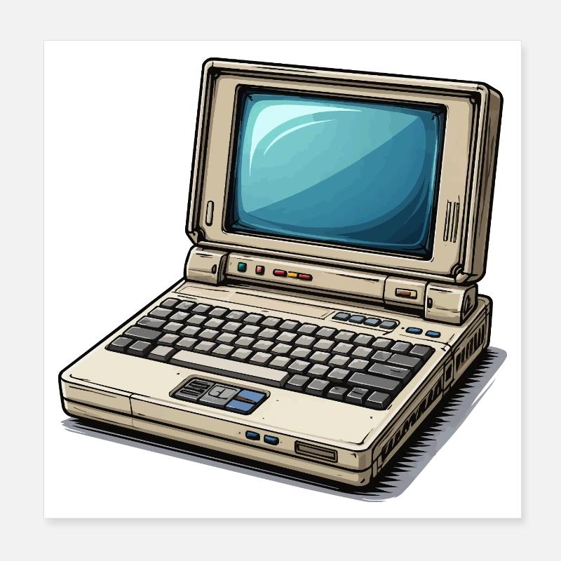 Laptop Retro Computer Vintage Style Illustration Poster 8" x 8" (20x20 cm)