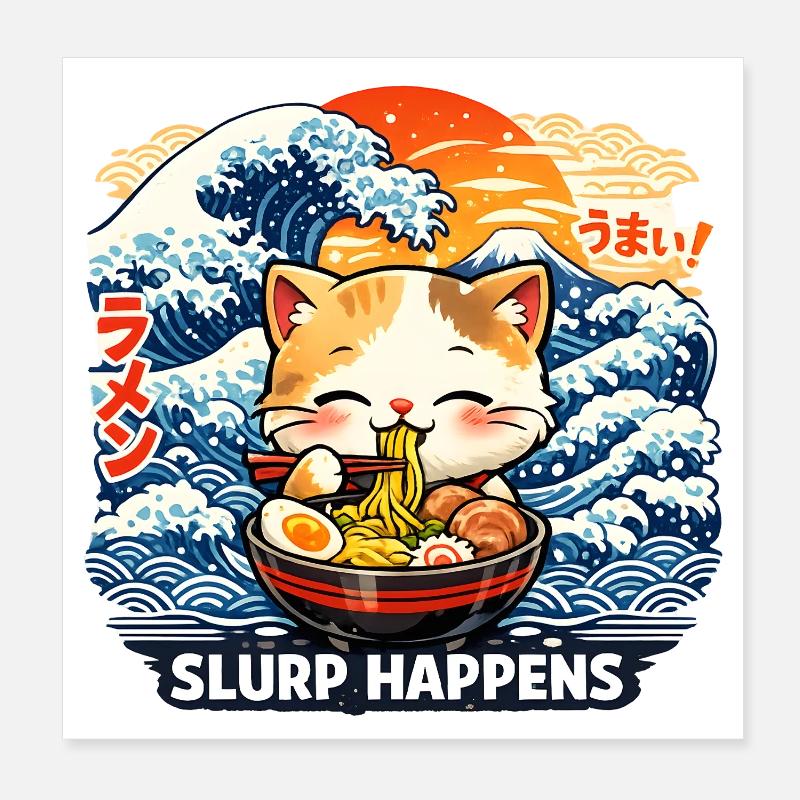 Ramen Cat Slurp Happens Poster 8" x 8" (20x20 cm)