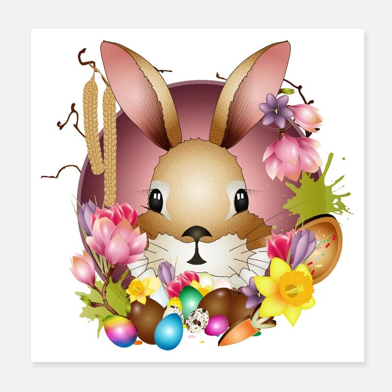 Adorable lapin de Pâques avec décoration de Pâques Poster 20 x 20 cm