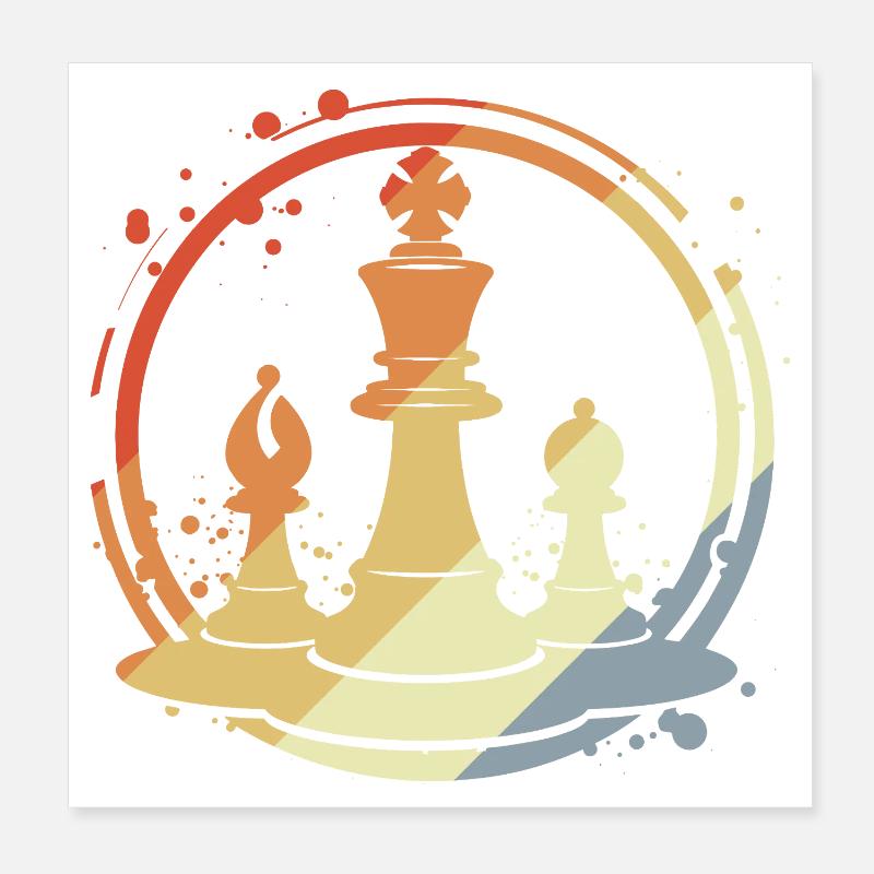 Pièces d’échecs dans un style rétro - Poster 20 x 20 cm - blanc