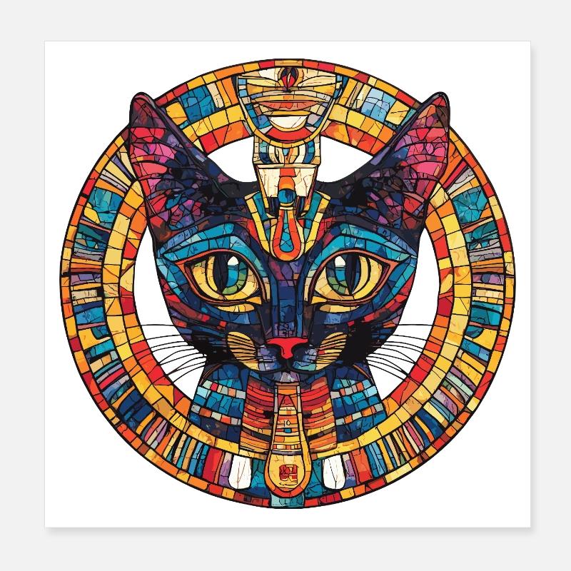Chat mosaïque dans le cercle du soleil Poster 20 x 20 cm