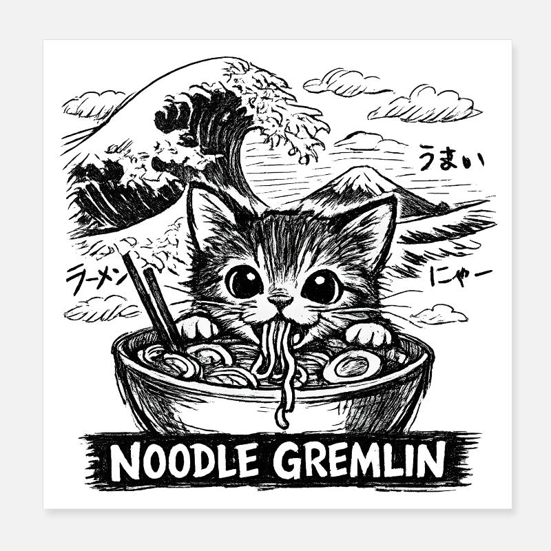 Anime Ramen de chat Poster 20 x 20 cm