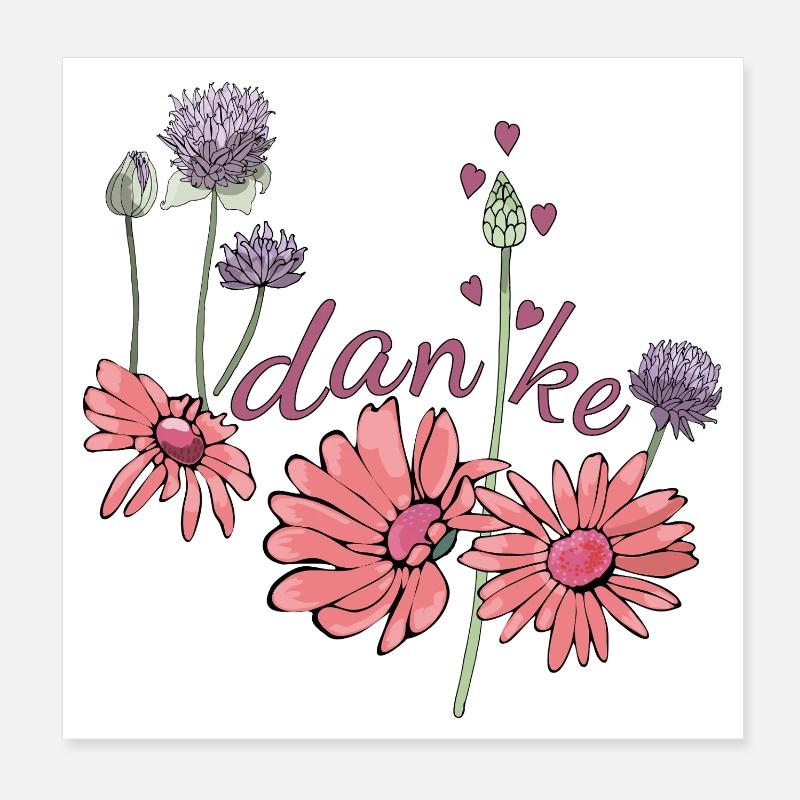 Danke mit Blumen Poster 20x20 cm