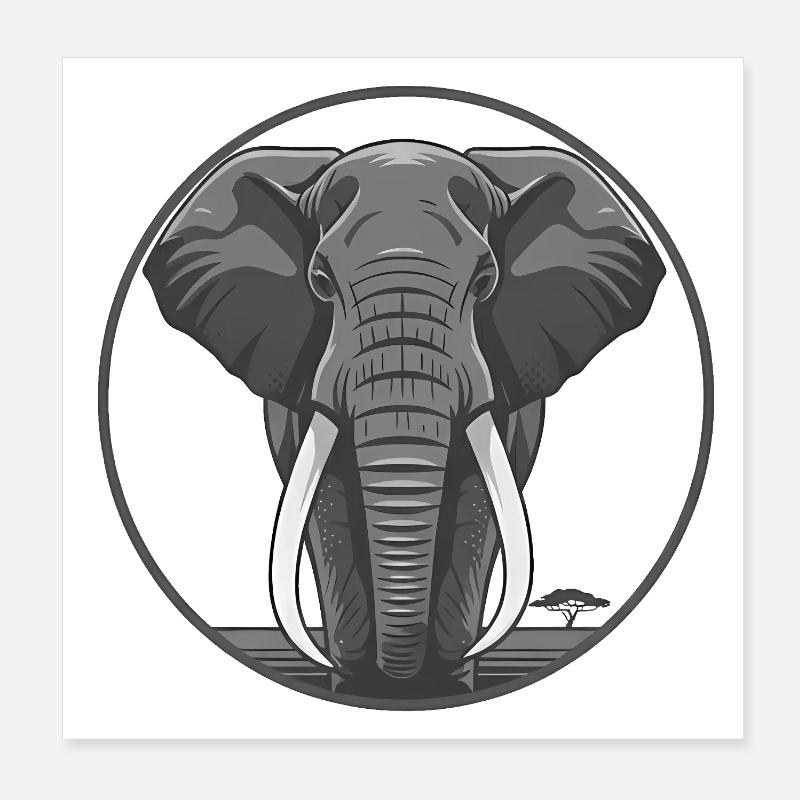 Elephant Head Circle Graphic Poster 8" x 8" (20x20 cm)