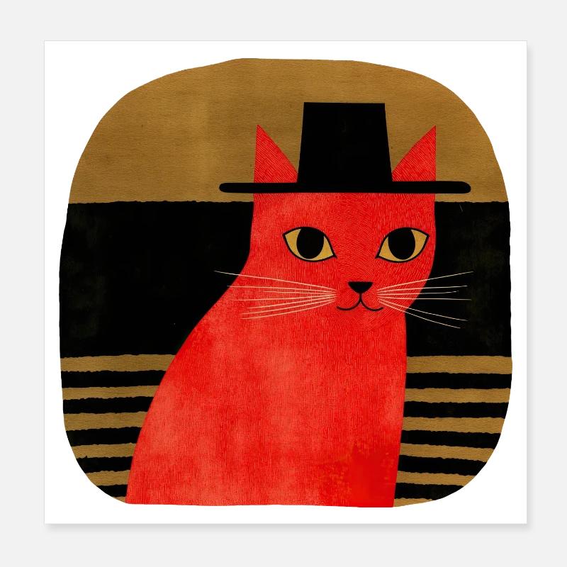Art rétro du Chat Rouge au Chapeau Poster 20 x 20 cm