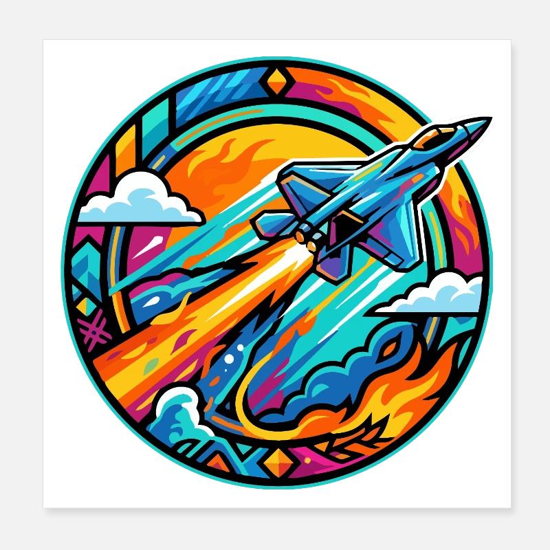 Neon Nozzles Jet in Fire Circle Retro Space Rocket Poster 8" x 8" (20x20 cm)