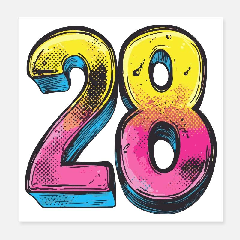 28 Number Colorful Poster 8" x 8" (20x20 cm)