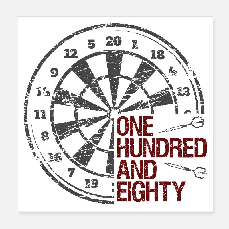 Darts 180 Dartscheibe Vintage - Poster 20x20 cm - Weiß