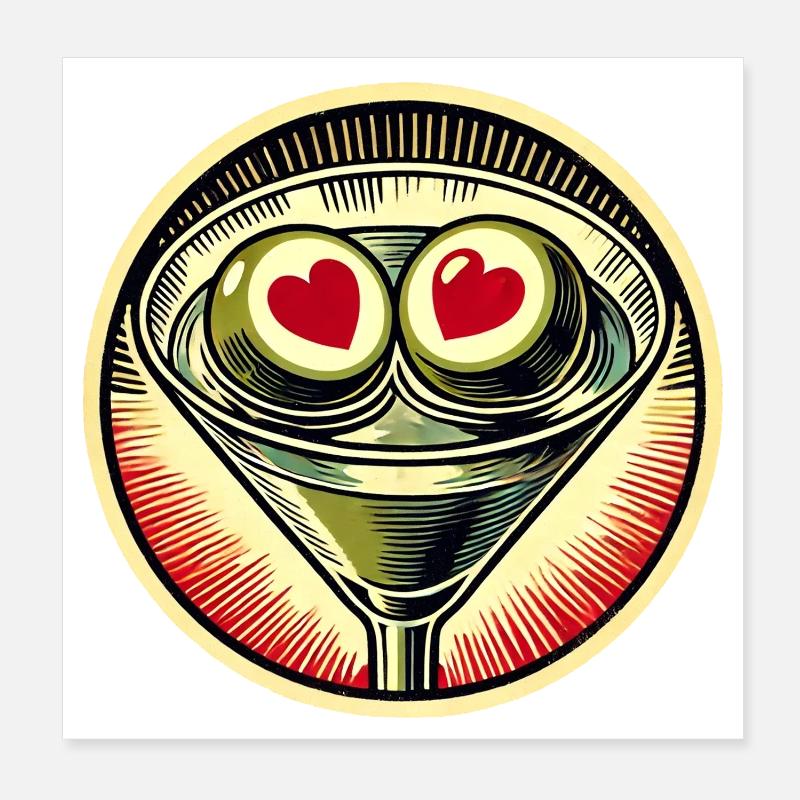 Heart Eyes Martini Retro Poster 8" x 8" (20x20 cm)