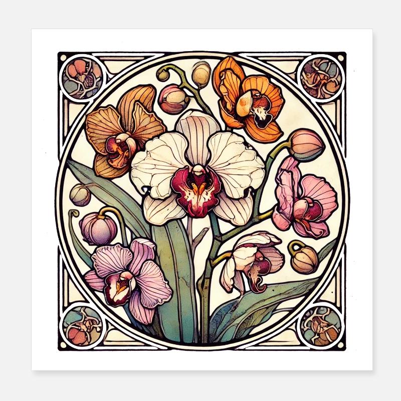 Cercle de vitrail d’orchidées Poster 20 x 20 cm