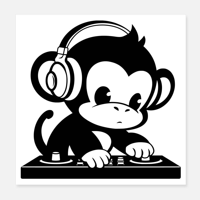 DJ Affe mit Kopfhörern Poster 20x20 cm