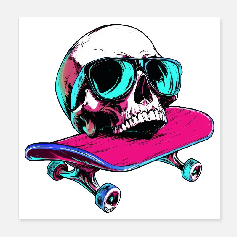 Skateboard Skull - 1990 Poster 20 x 20 cm