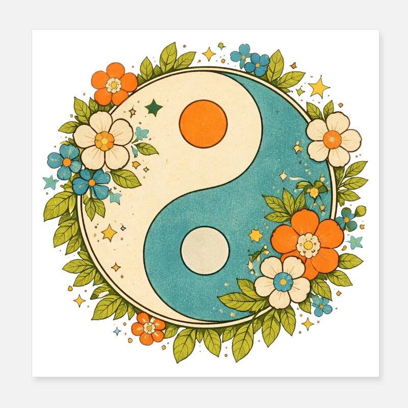 Floral Yin Yang Circle Poster 8" x 8" (20x20 cm)