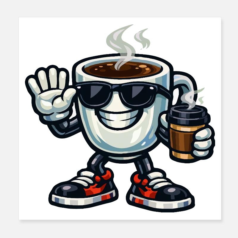 Mascotte du café avec des lunettes de soleil Poster 20 x 20 cm