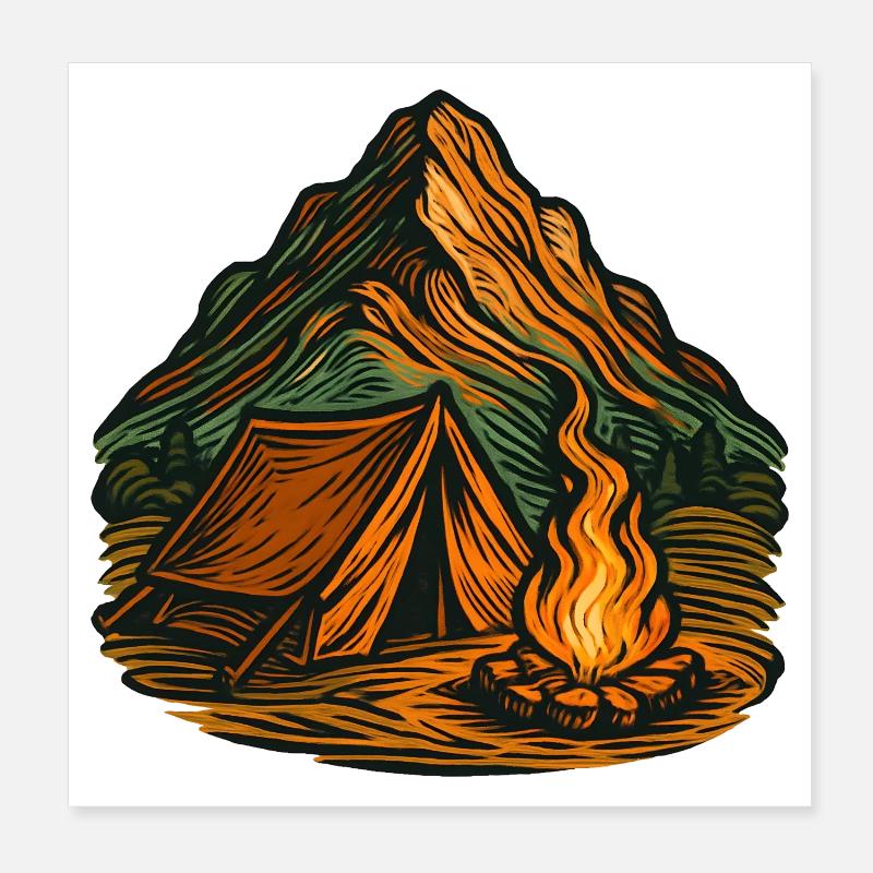 Mountain camping around the campfire Poster 8" x 8" (20x20 cm)