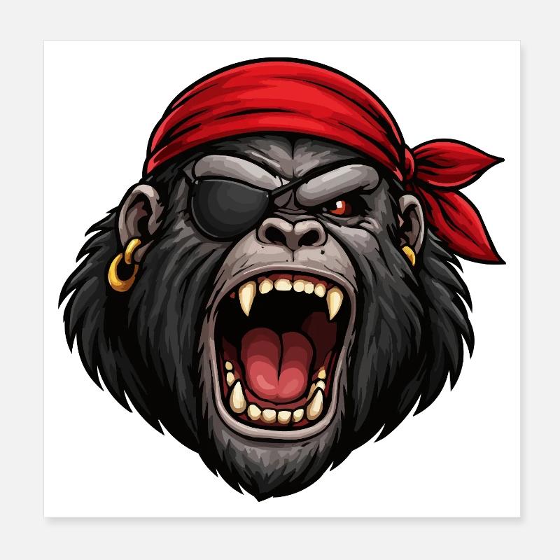 Pirate gorilla with eye patch Poster 8" x 8" (20x20 cm)