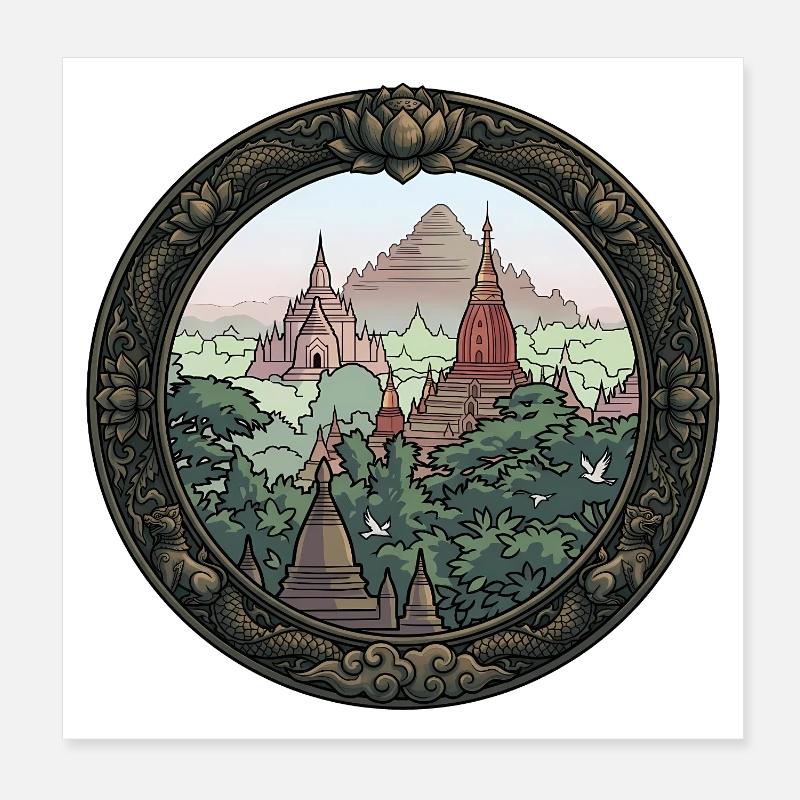 Dschungel Tempel Rundbild Poster 20x20 cm