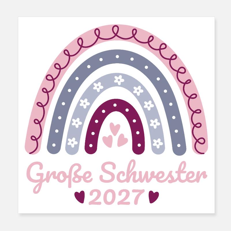 Große Schwester 2027 Boho Regenbogen pastell Poster 20x20 cm