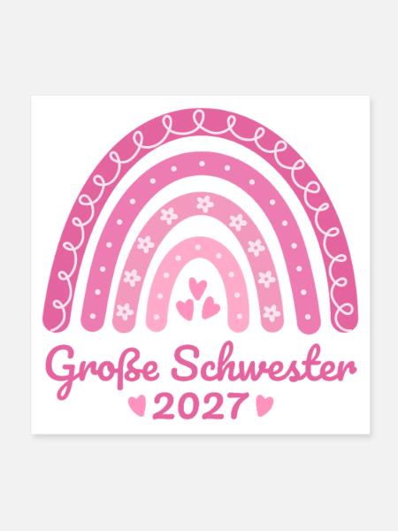 Große Schwester 2027 Regenbogen rosa - Poster 20x20 cm - Weiß - Vorne
