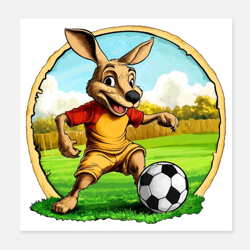 Fussballer Känguru - Poster 20x20 cm - Weiß