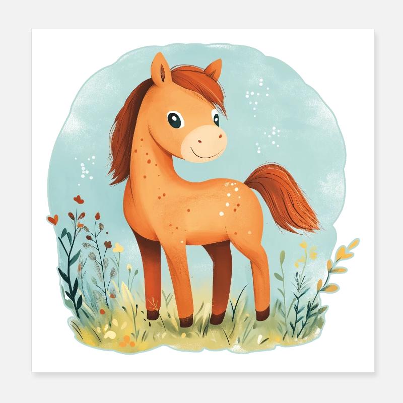 Pferd auf Wiese Poster 20x20 cm