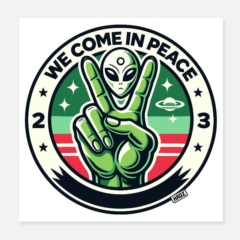 Alien-Friedenszeichen-Abzeichen Poster 20x20 cm