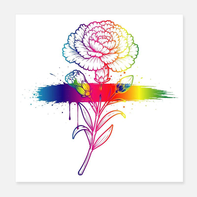 Rainbow Carnation Neon Gradient Art Poster 8" x 8" (20x20 cm)