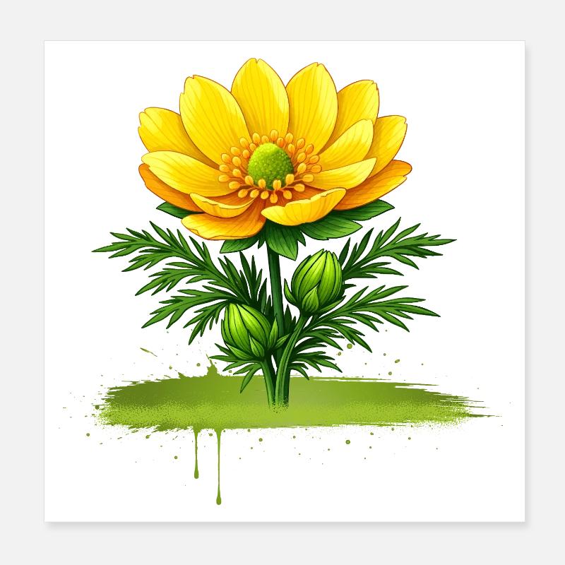 Conception de coups de pinceau nature à la fleur jaune Poster 20 x 20 cm