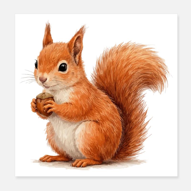 Eichhörnchen mit Eichel Illustration Poster 20x20 cm