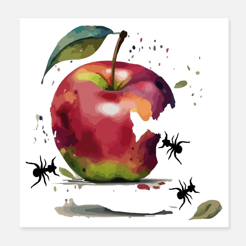 bunter  Apfel mit Ameisen Poster 20x20 cm