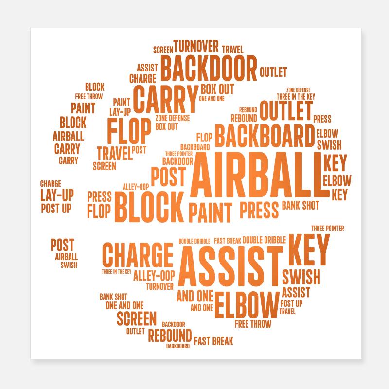 Basketball Terms Word Cloud Poster 8" x 8" (20x20 cm)