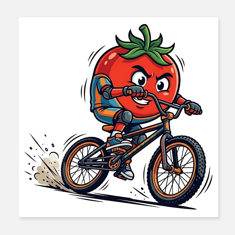 Cool Tomato BMX Rider Cartoon Poster 8" x 8" (20x20 cm)