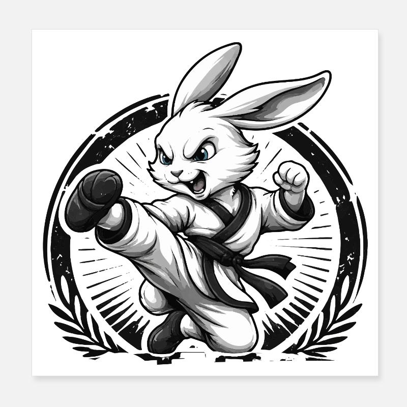 Karate Bunny Dojo Arts Martiaux Fun Design Poster 20 x 20 cm