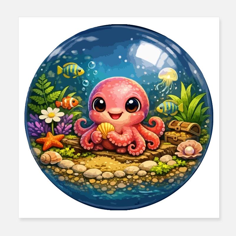 Bunter Oktopus in Blasen Poster 20x20 cm