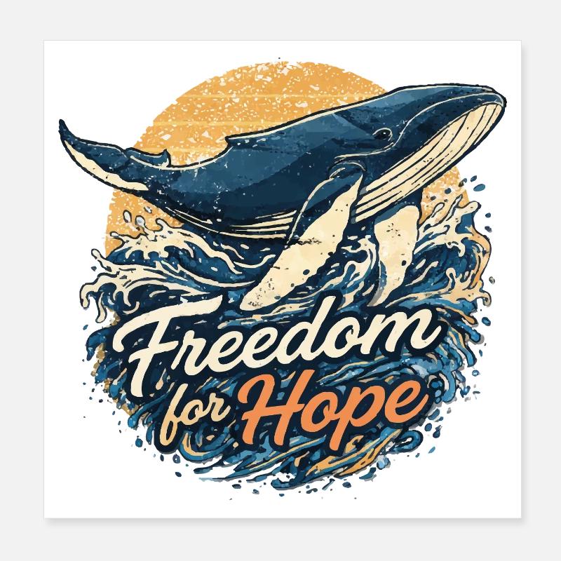 Freedom for Hope: Whale & Wave Poster 8" x 8" (20x20 cm)