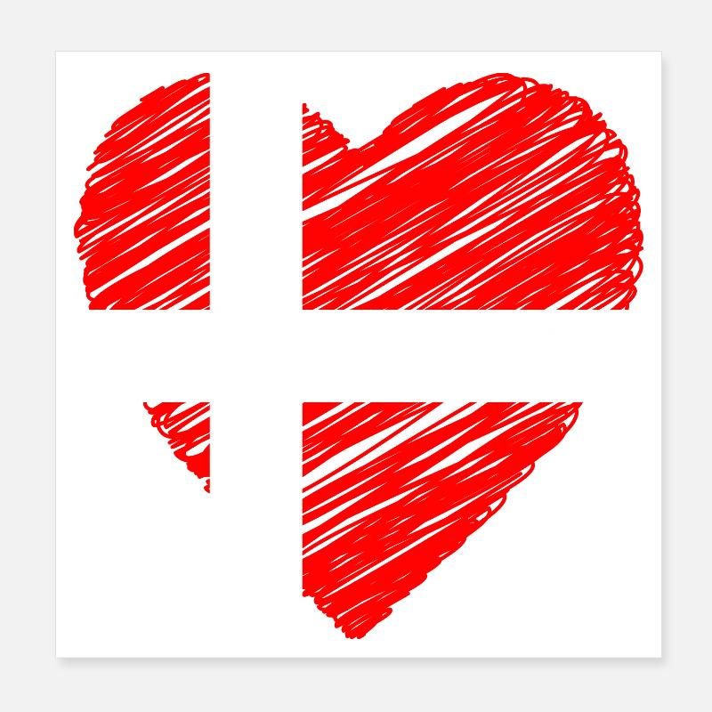 Cœur Danois — Drapeau Danemark Brush Poster 20 x 20 cm