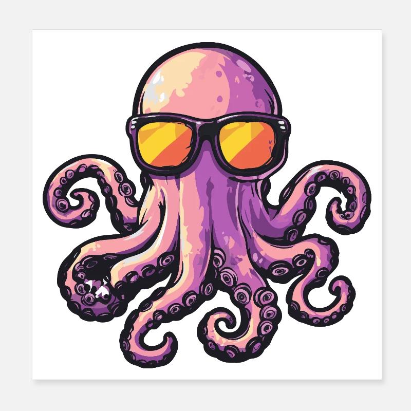 Vacances de bandes dessinées Octopus Poster 20 x 20 cm