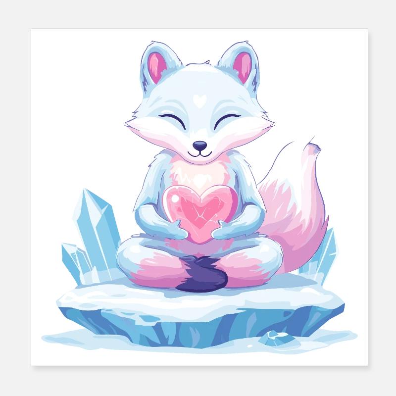 Pastell-Eisfuchs mit Herz Poster 20x20 cm