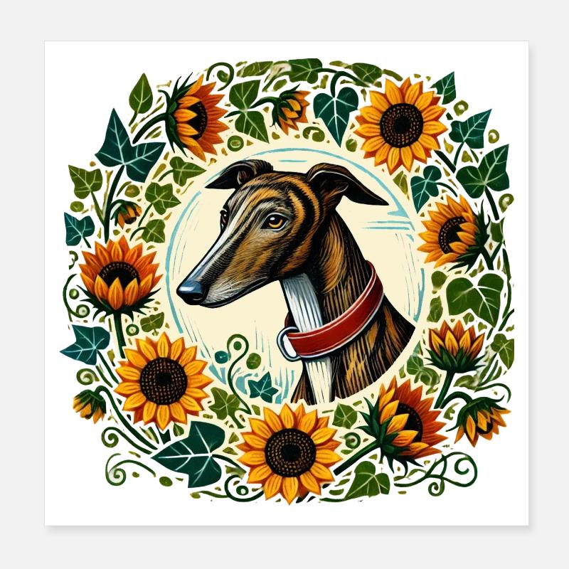 Greyhound in Sunflower Ring Poster 8" x 8" (20x20 cm)