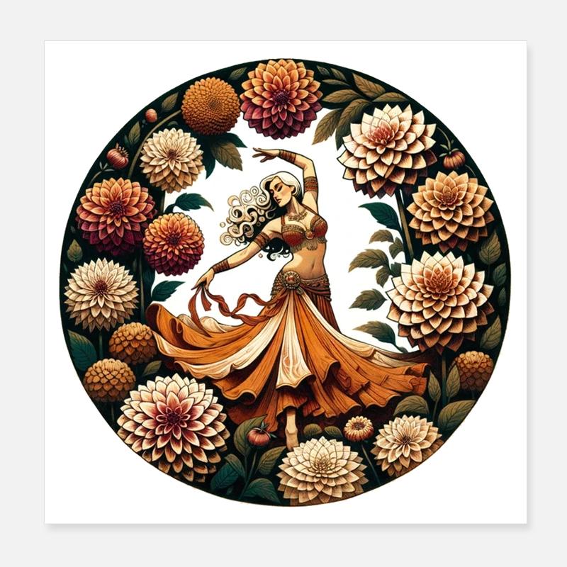 Dahlia Circle Dancer in Orange Poster 20x20 cm