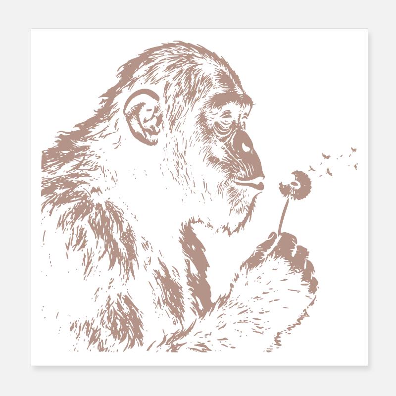 Chimpanzee Blowing Dandelion Art Monkey Nature Poster 20x20 cm
