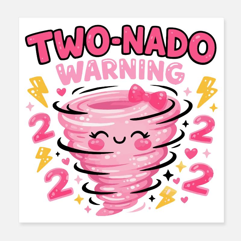 Two-nado Warning 2. Geburtstag Mädchen Design Poster 20x20 cm