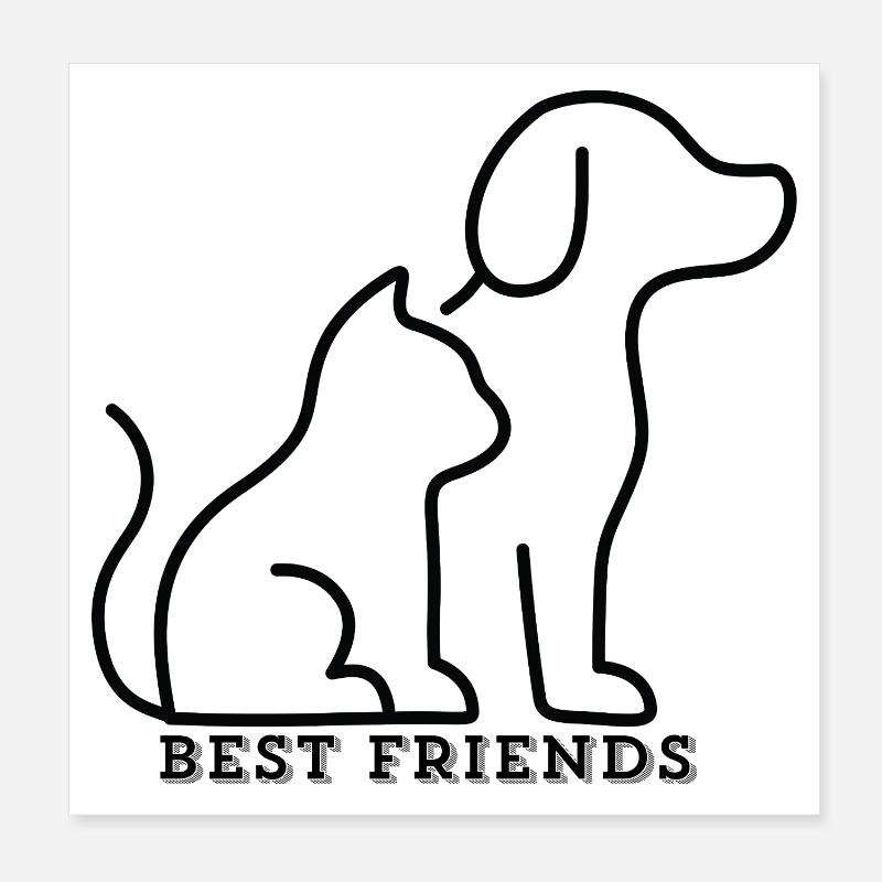 MEILLEURS AMIS – Amour du chat et du chien Poster 20 x 20 cm